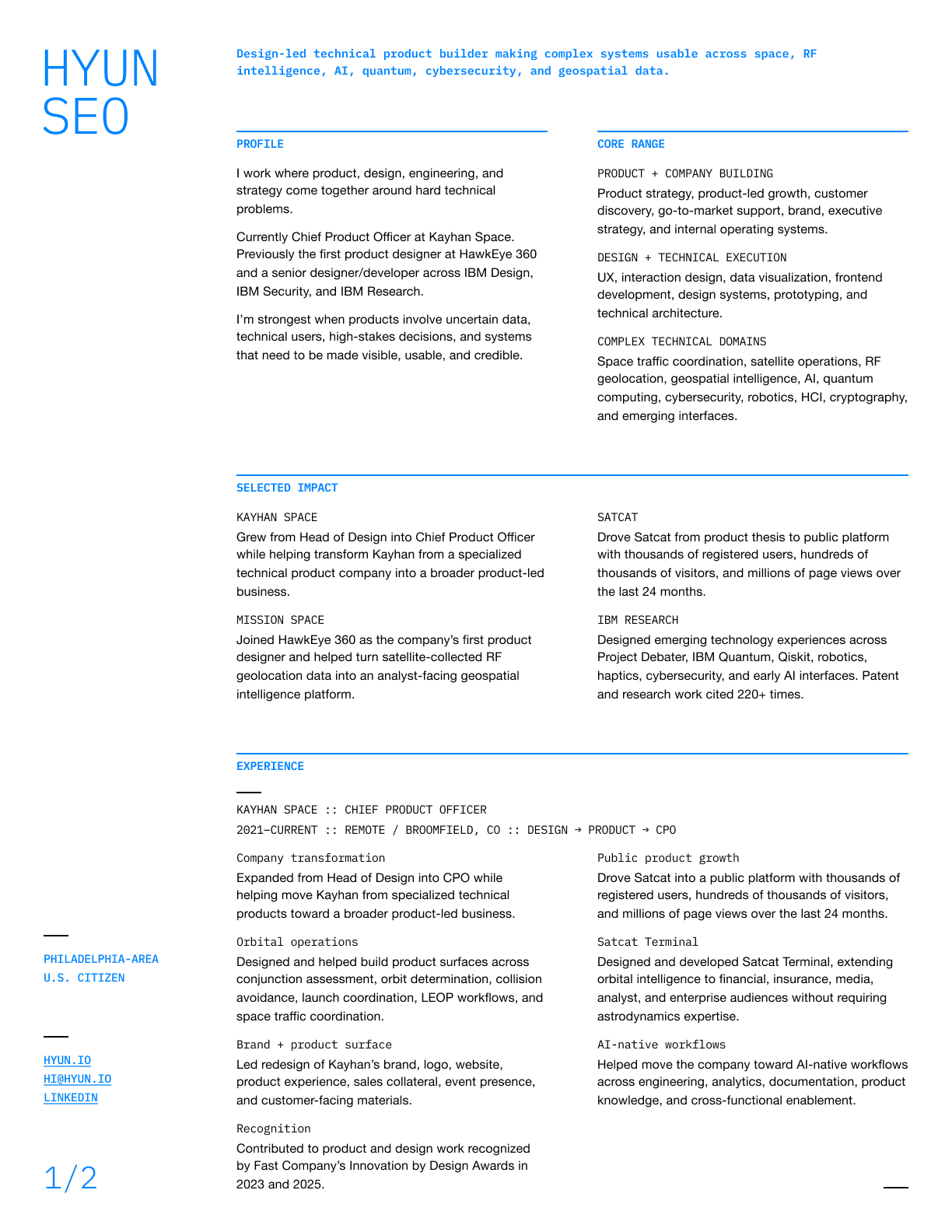 Preview of Hyun Seo resume page 1